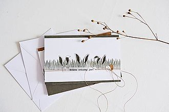 Papiernictvo - Veľkonočný pozdrav - zajačie ušká v tráve (Krásne sviatky jari) - 15417465_