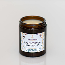 Svietidlá a sviečky - Sviečka zo sójového vosku v hnedom skle - Bazový kvet & Rebarbora - 15417452_