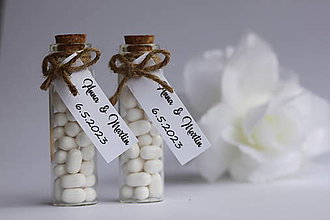 Darčeky pre svadobčanov - Biela svadba Darčeky pre svadobných hostí a pre detičky (prázdne dekorované skúmavky 7,5 cm) - 15415899_