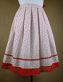 Sukne - Dámska biela skladaná sukňa s červenou krajkou - 15415651_