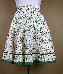 Sukne - Dámska kruhová kvetovaná sukňa - zelená krajka - 15416532_