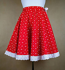 Sukne - Dámska kruhová červená sukňa - vzor kvet - 15416616_