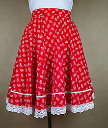 Sukne - Dámska kruhová červená sukňa -biele kvety - 15416657_