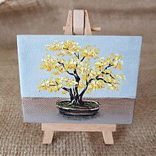 Dekorácie - Žltý bonsaj (mini plátno) - 15418319_