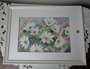Obrazy - Na rozkvitnutej lúke...(akvarel) (biely rám) - 15419902_