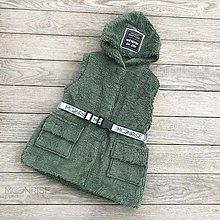 Detské oblečenie - Dámska teddy vesta s opaskom - khaki green - 15418838_