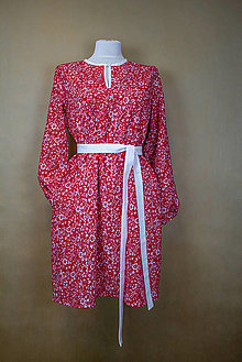 Šaty - Dámske tunikové ľanové šaty- červene biely vzor - 15420434_