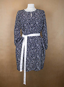 Šaty - Dámske tunikové ľanové šaty - modré biely vzor - 15420437_