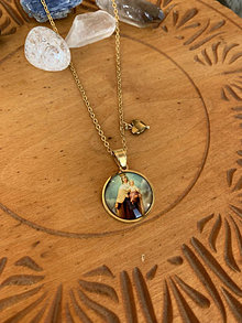 Náhrdelníky - medailón s Pannou Máriou a retiazka- oceľ (Zlatá) - 15421162_