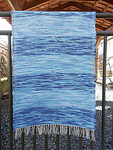 Úžitkový textil - modré melírové pásiky - 15422889_