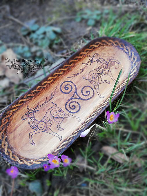 Nádoby - Keltská miska - Jeleň a triskelion - Celtic wooden bowl - 15423854_