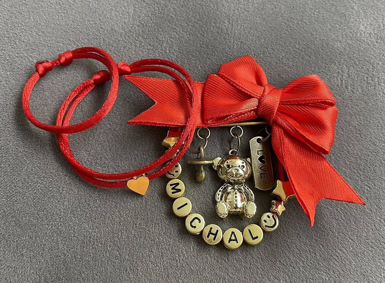 Set proti urieknutiu mama + dieťa - mašlička na kočík/vajíčko + 2x náramok