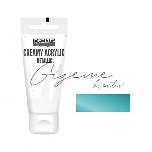 Farby-laky - Krémová akrylová farba 60 ml metalická - Tyrkysová P28016 - 15422453_