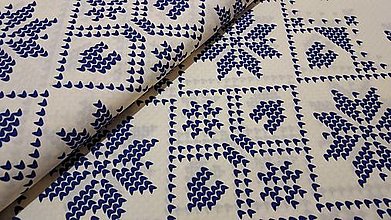Textil - Látka krížiková výšivka na smotanovom podklade (Modrá) - 15427879_