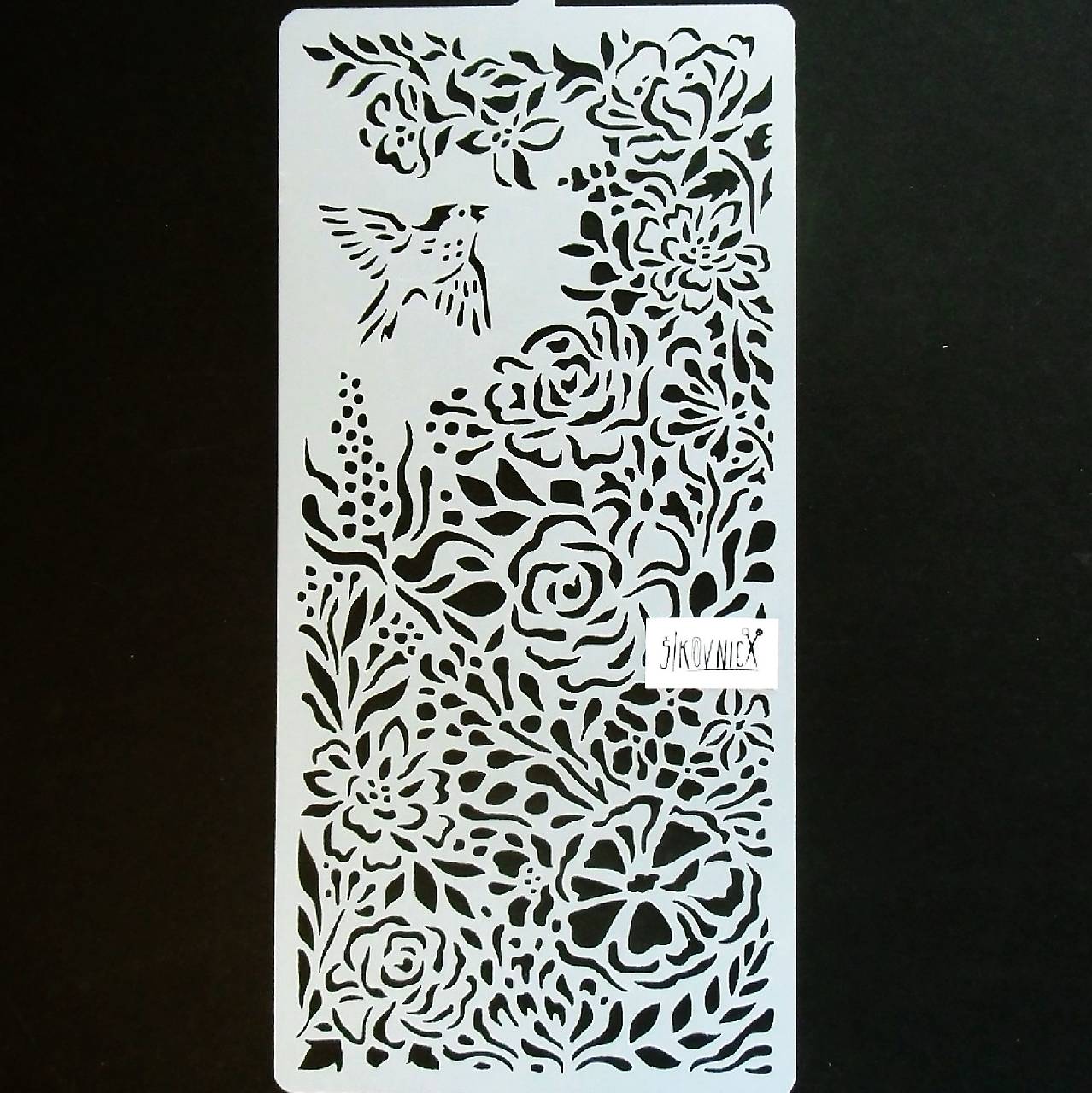 Šablóna Stamperia - 12x25 cm (vtáčik, kvety, ruže)