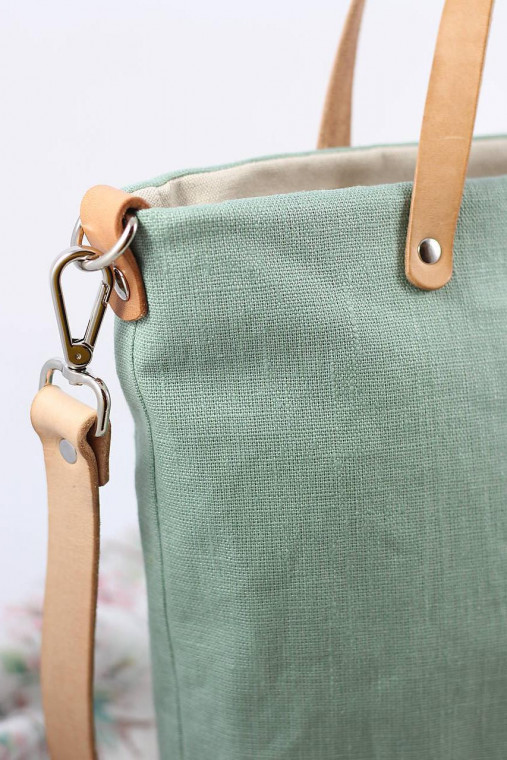 Dámska veľká elegantná kabelka, ľanová nepremokavá taška, letná kabelka mentolovej farby