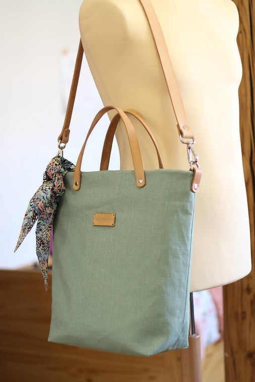 Dámska veľká elegantná kabelka, ľanová nepremokavá taška, letná kabelka mentolovej farby