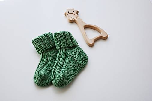  - Ponožky pre bábätko - MERINO (Zelená) - 15427524_