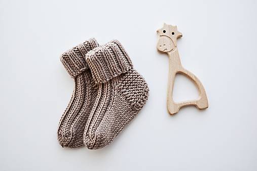  - Ponožky pre bábätko - MERINO (Hnedá) - 15427529_