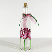Nádoby - Maľovaná fľaša tulipány - svetlé sklo - 15425913_