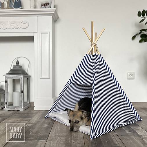 TEEPEE stan - domček pre psa / mačku - pásikavý modrý