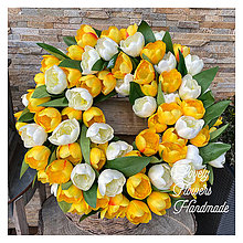 Dekorácie - Jarny tulipanovy maxi veniec zlto biely - 15429007_