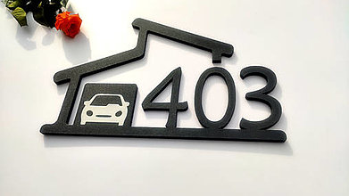 Tabuľky - Dom s pultovou strechou a garážou (veľkosť číslic 11cm - 1-3 znaky (s autom)) - 15428347_