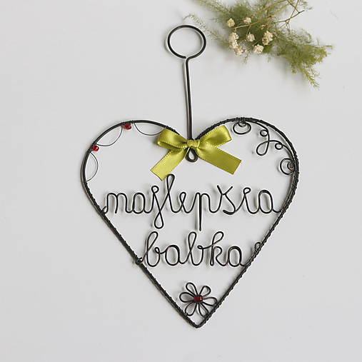 Dekorácie - najlepšia babka - srdiečko na zavesenie celé 20cm - 15431532_