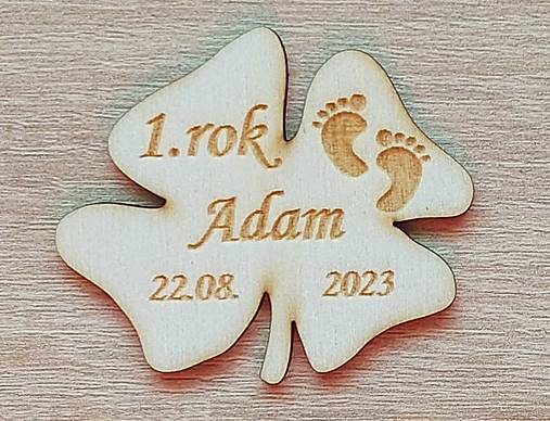 Drevená magnetka 1. rok štvorlístok 60x3mm