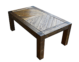 Nábytok - Masívný stôl s drevenou mozaikou - 15432218_