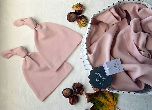 Detské čiapky - Uzlíková čiapka Baby 100% merino pudrovoružová - 15434274_