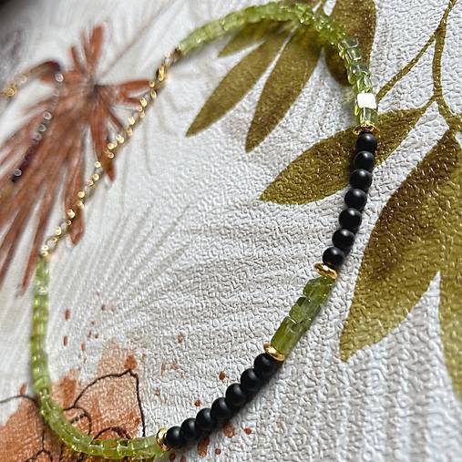 Luxury Peridot & Black Onyx Steel Choker Necklace / Bracelet / Náhrdelník alebo dvojitý náramok olivín, ónyx