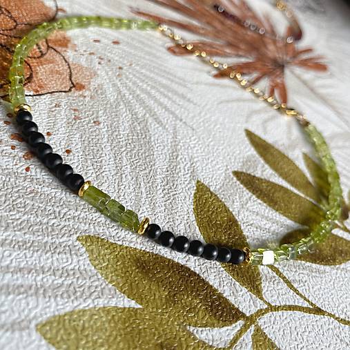 Luxury Peridot & Black Onyx Steel Choker Necklace / Bracelet / Náhrdelník alebo dvojitý náramok olivín, ónyx