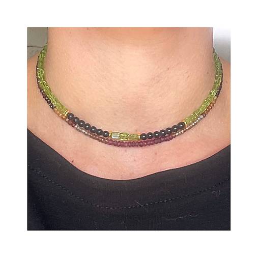 Luxury Peridot & Black Onyx Steel Choker Necklace / Bracelet / Náhrdelník alebo dvojitý náramok olivín, ónyx