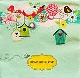 Papier - S1051 - Servítky - home with love, vtáčik, bird, búdka, kvet, motýľ - 15437716_