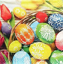 Papier - S975 - Servítky - Veľká noc, kraslice, vajcia, vajíčka, tulipán, jar - 15437634_