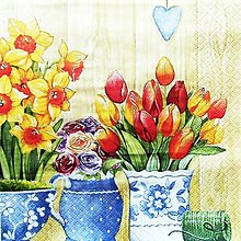 Papier - S1215 - Servítky - kvety, váza, majolika, tulipán, srdce, bodky, ruže - 15437739_