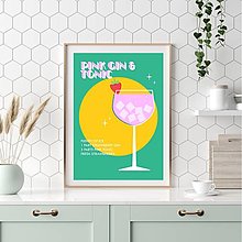Obrazy - Pink Gin & Tonic retro minimalistický farebný print (plagát) (Pink Gin & Tonic Soft A4 PDF) - 15439069_