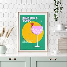 Obrazy - Pink Gin & Tonic retro minimalistický farebný print (plagát) (Pink Gin & Tonic Paper Grain A4 PDF) - 15439077_