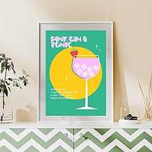 Obrazy - Pink Gin & Tonic retro minimalistický farebný print (plagát) (Pink Gin & Tonic Soft A3 PDF) - 15439082_