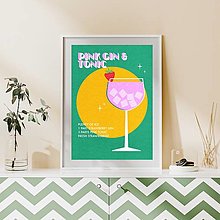 Obrazy - Pink Gin & Tonic retro minimalistický farebný print (plagát) (Pink Gin & Tonic Paper Grain A3 PDF) - 15439085_