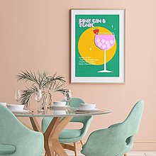 Obrazy - Pink Gin & Tonic retro minimalistický farebný print (plagát) (Pink Gin & Tonic Paper Grain A4 Vytlačené) - 15439092_