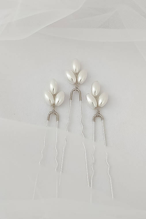 Svadobné perlové vlásenky Olívia (Strieborná)