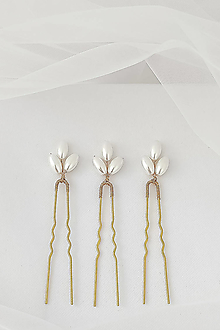 Ozdoby do vlasov - Svadobné perlové vlásenky Olívia (Zlatá) - 15441021_