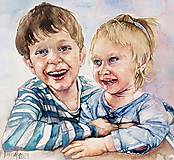 Obrazy - Akvarelový obraz na želanie - portrét detí - 15441567_