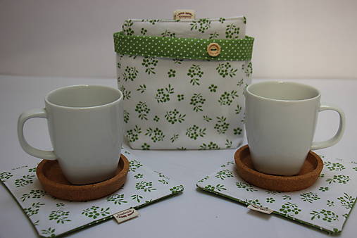 Úžitkový textil - Podšálky zelené kytičky - 15444156_