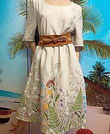Šaty - Ručne maľované ľanové šaty " Bylinková lúka "  (opasok) - 15446790_