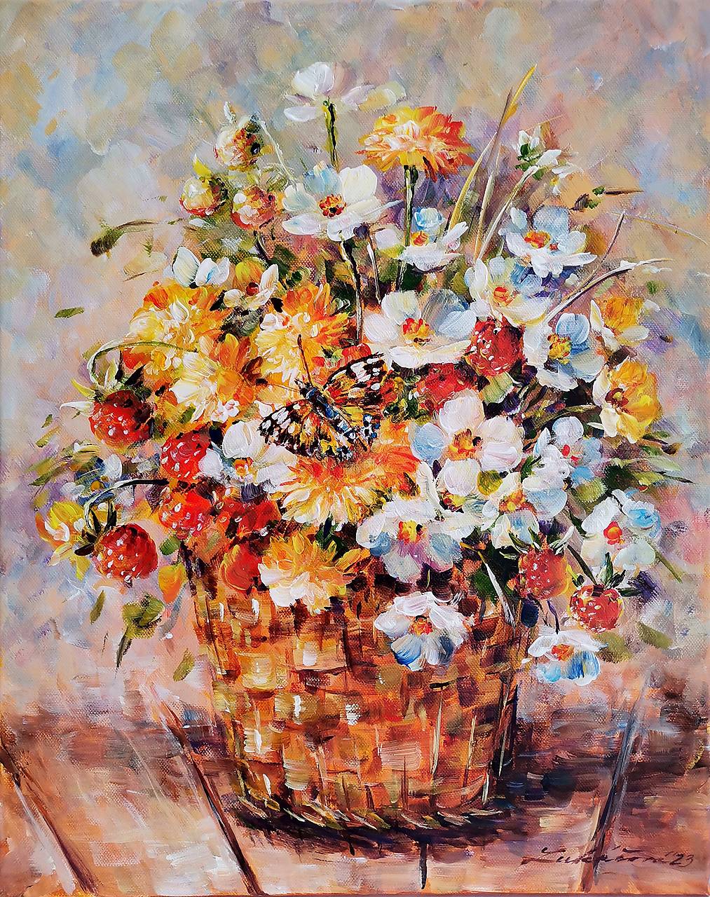 Kytica s jahodami a motýľom 