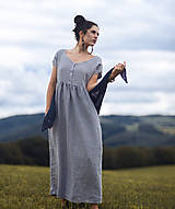 Šaty - Lněné maxišaty se zapínáním Světle šedé (XL) - 15447083_