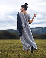 Šaty - Lněné maxišaty se zapínáním Světle šedé (XL) - 15447085_